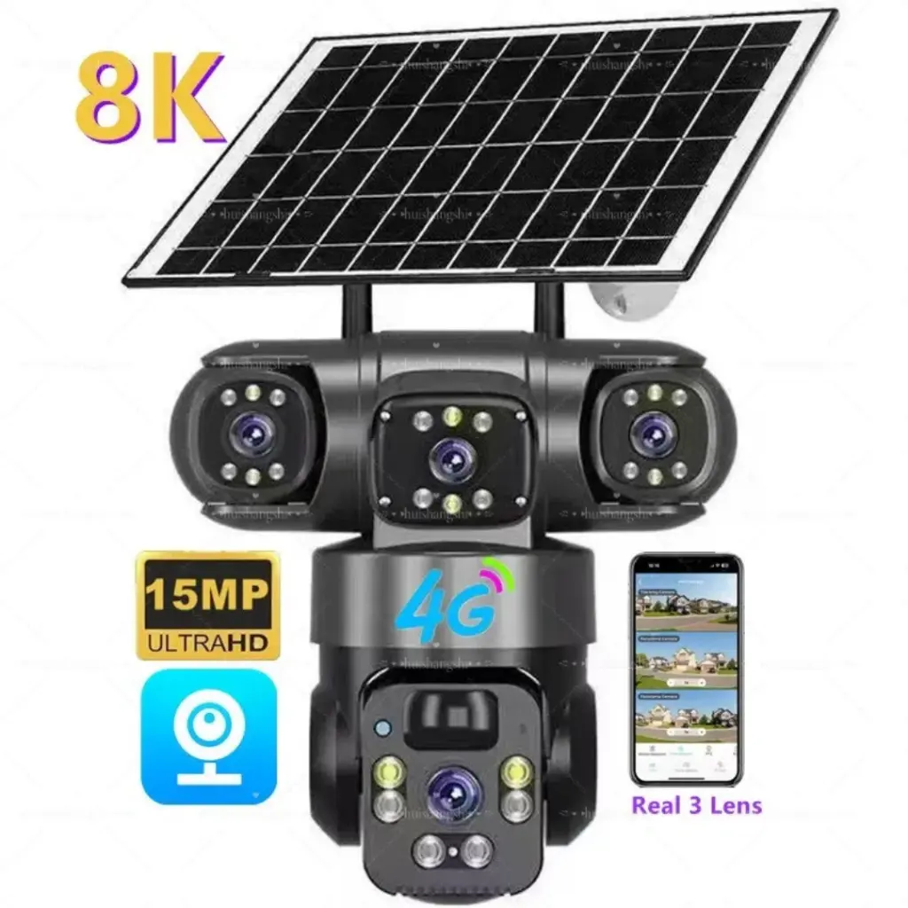 4G Solar 15MP Four-lens 3 screen Camera + FREE 64GB 8K resolution 