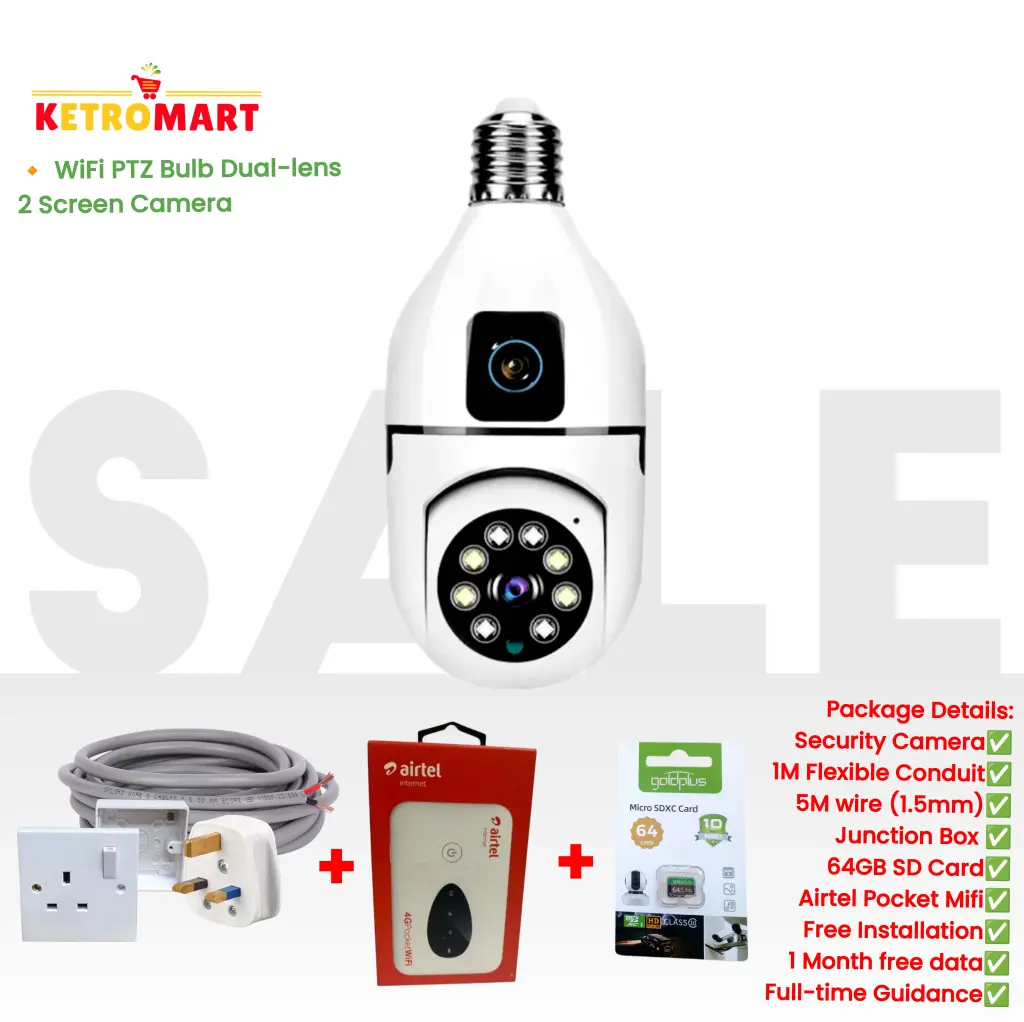 4MP WiFi Dual -lens PTZ Bulb Camera + FREE 64GB (Full-Package)