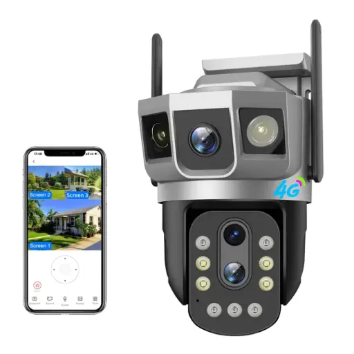 4G Electric Dual-Lens 3 screen + 10x Optical Zoom 4MP PTZ Battery Camera + FREE 64GB (Ship from Abroad)