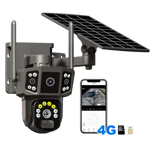 4G Solar Dual-lens 4MP 3 screen Camera + FREE 64GB  (Ship from Abroad)