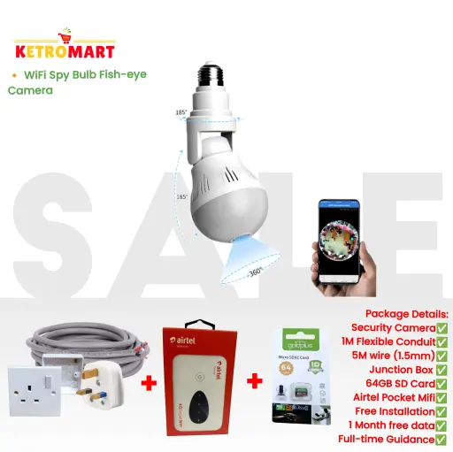 4MP Wifi Spy Fish-eye Bulb Camera + FREE 64GB (Full-Package)