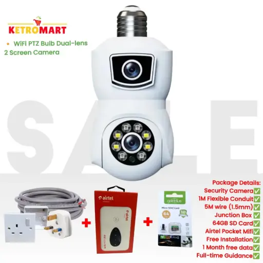 4MP WiFi Dual -lens PTZ Bulb Camera + FREE 64GB (Full-Package)